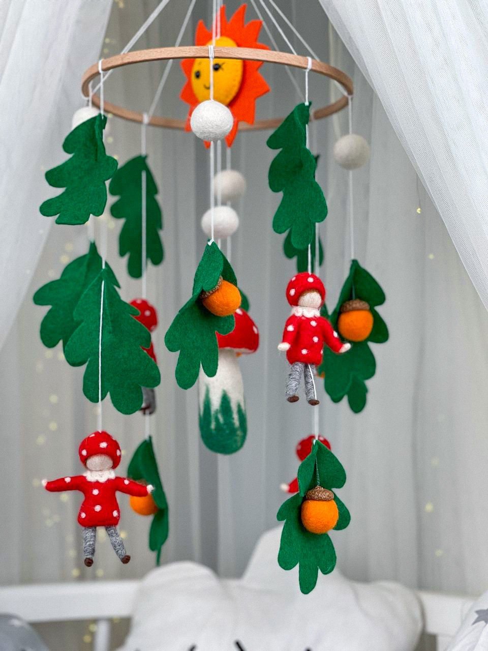 Mushroom baby crib mobile, Nursery crib mobile - WoollyFox