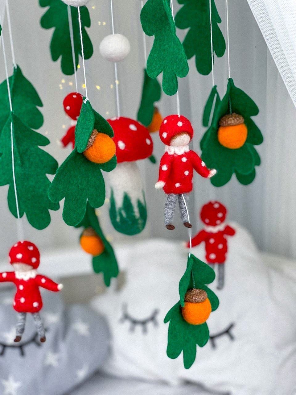 Mushroom baby crib mobile, Nursery crib mobile - WoollyFox