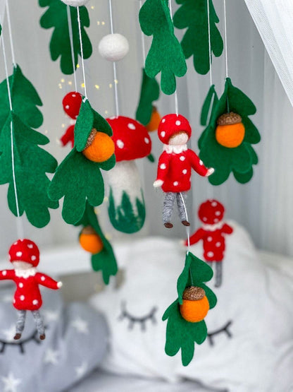 Mushroom baby crib mobile, Nursery crib mobile - WoollyFox