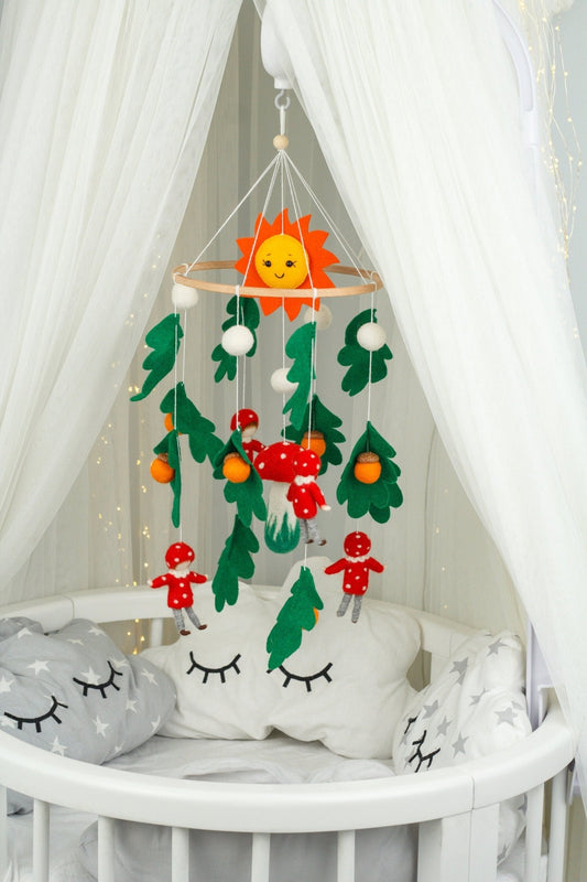 Mushroom baby crib mobile, Nursery crib mobile - WoollyFox