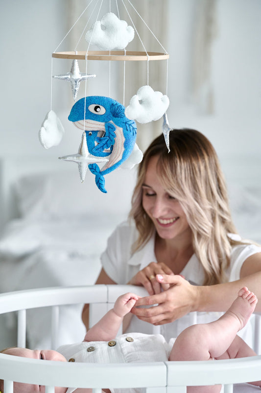 Ocean Baby Mobile – Whale Crib Mobile with Clouds and Stars - WoollyFox