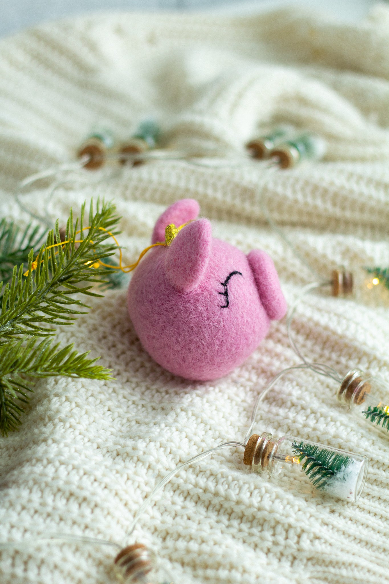 Pink Pig Christmas Ornament - WoollyFox