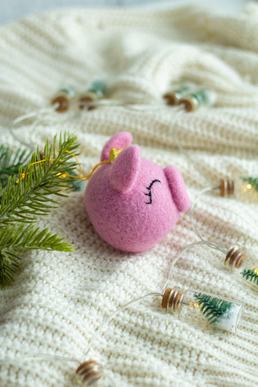 Pink Pig Christmas Ornament - WoollyFox