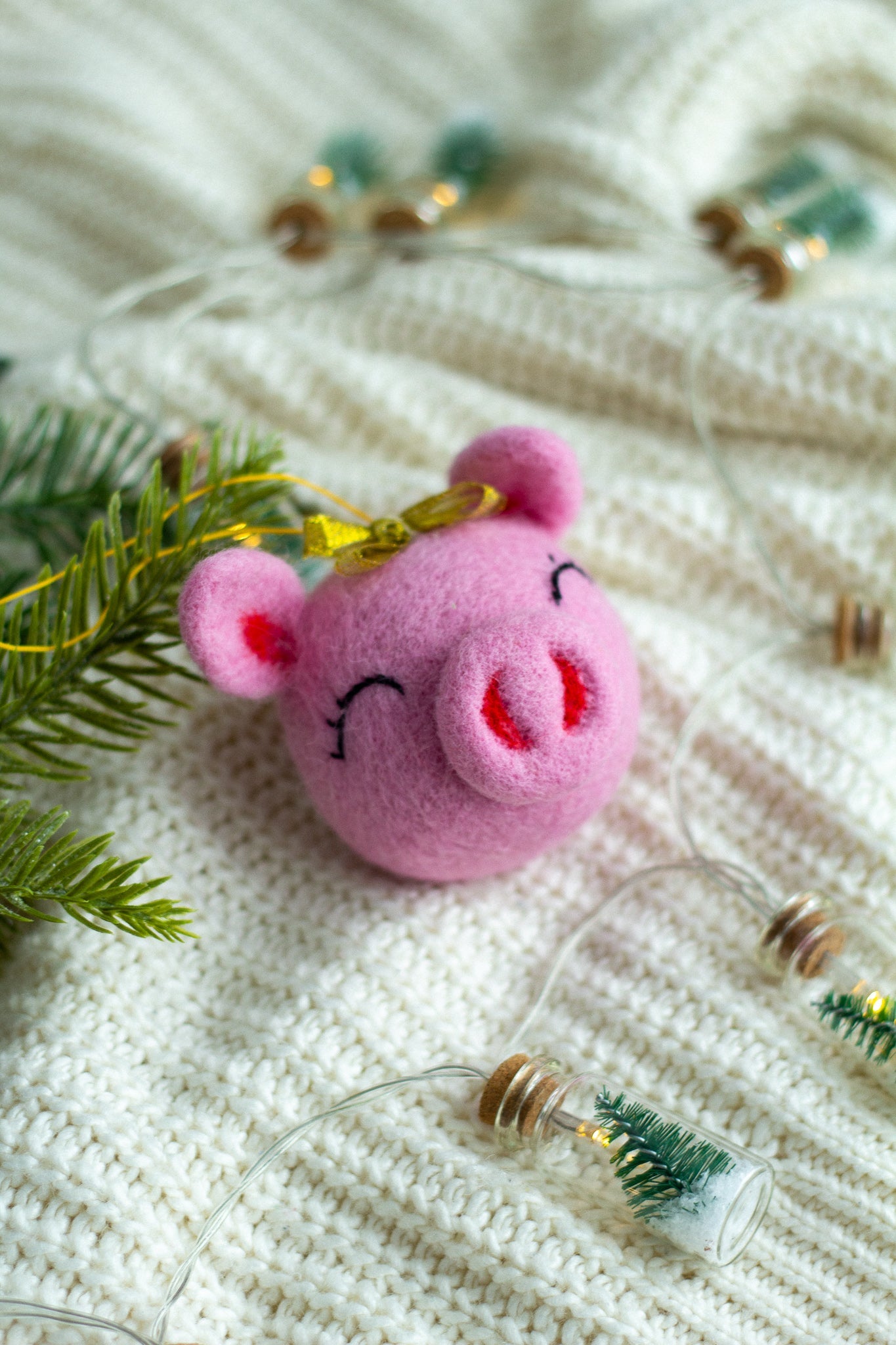 Pink Pig Christmas Ornament - WoollyFox