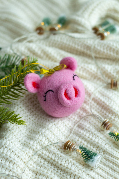 Pink Pig Christmas Ornament - WoollyFox