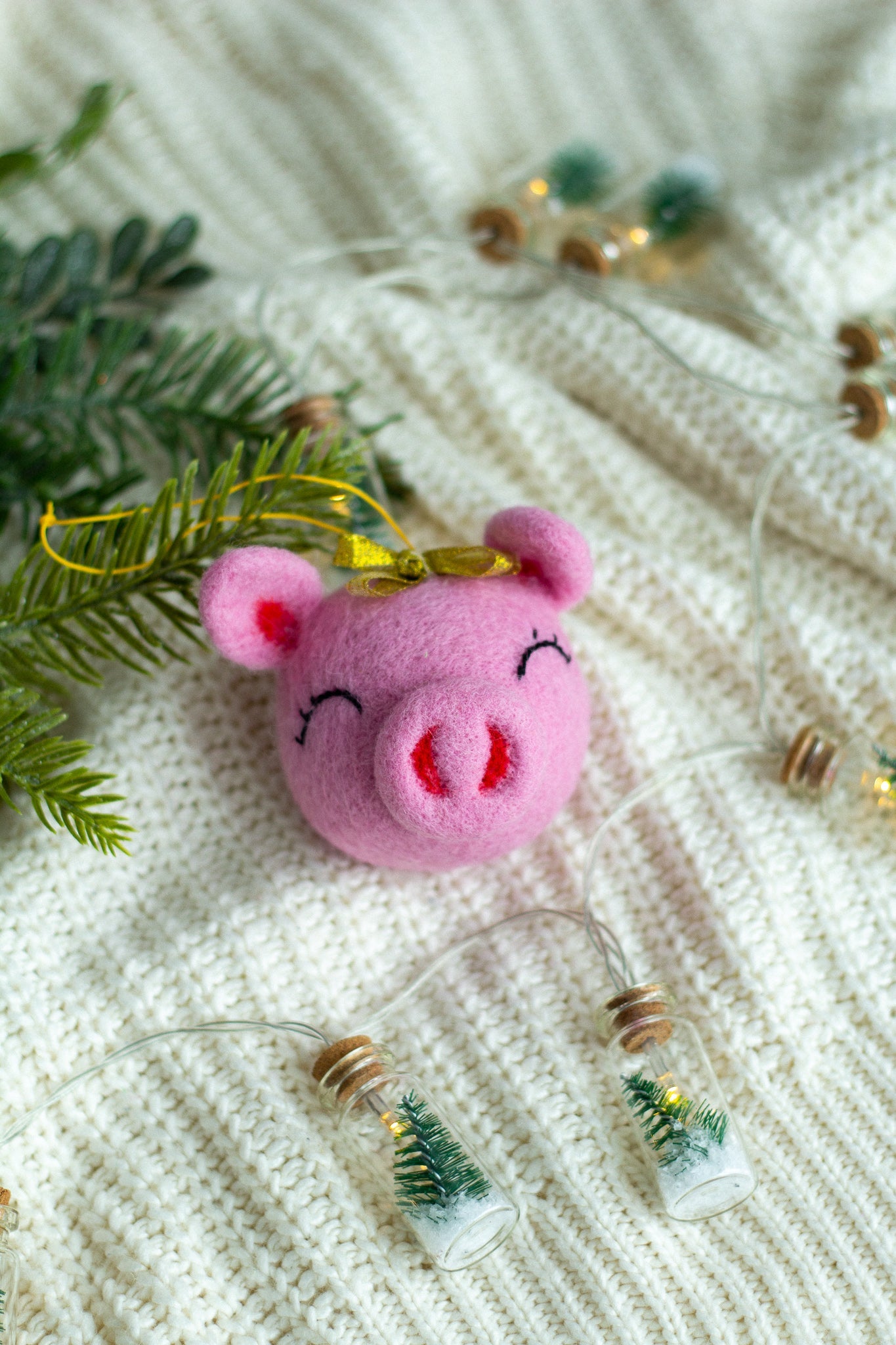 Pink Pig Christmas Ornament - WoollyFox