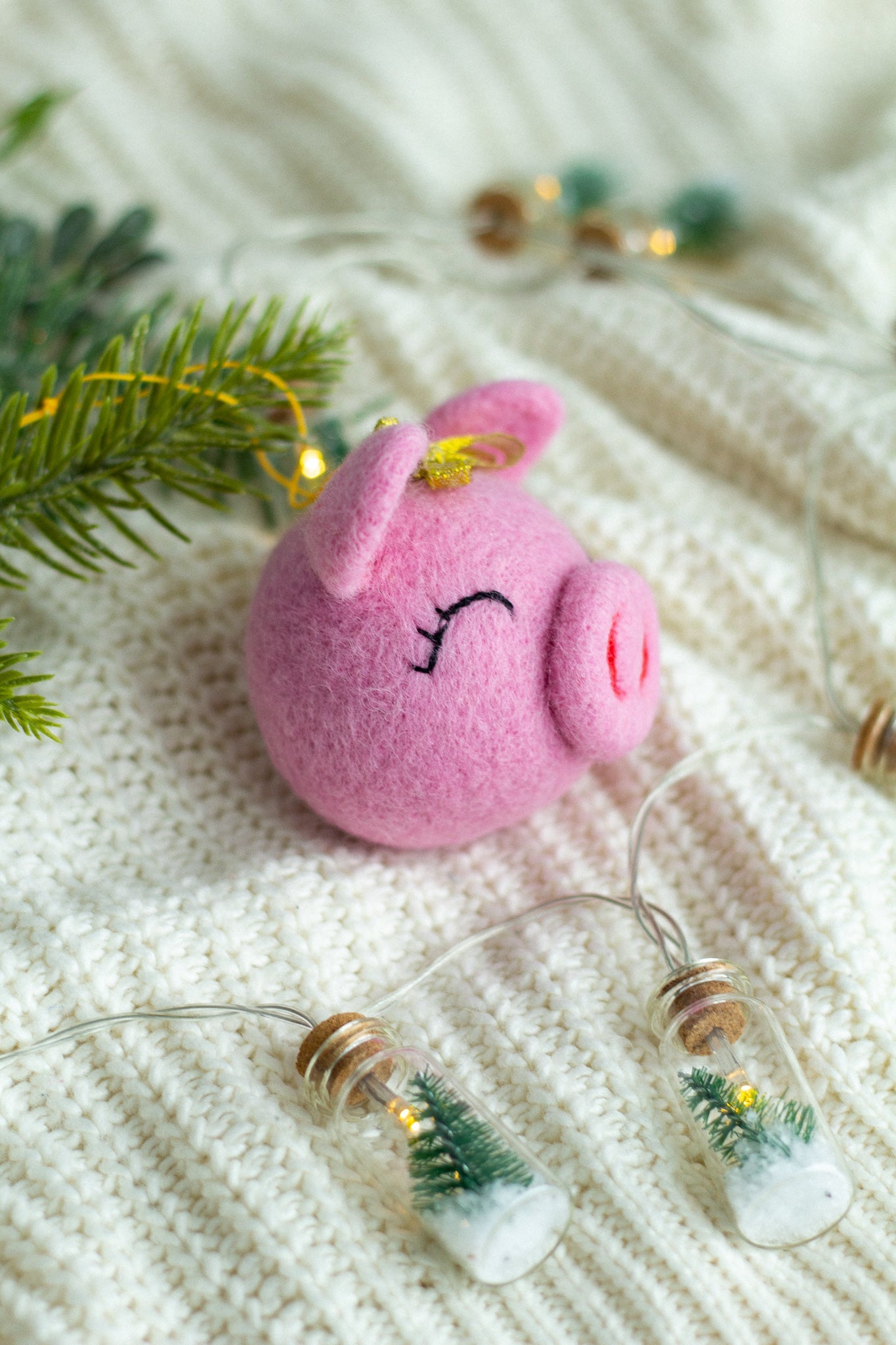 Pink Pig Christmas Ornament - WoollyFox