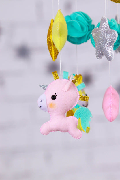 Rainbow unicorn baby crib mobile - WoollyFox