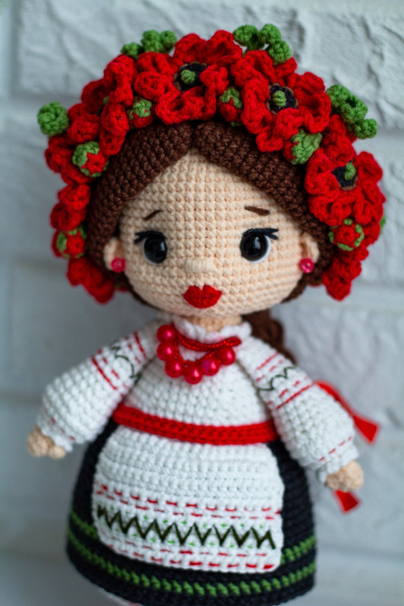 Ukrainian girl toy gift, knitted Ukrainian doll - WoollyFox