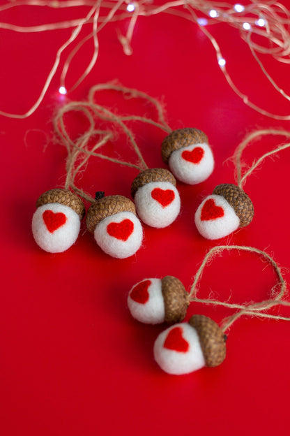 Valentine's Day Set Acorn Ornaments - WoollyFox