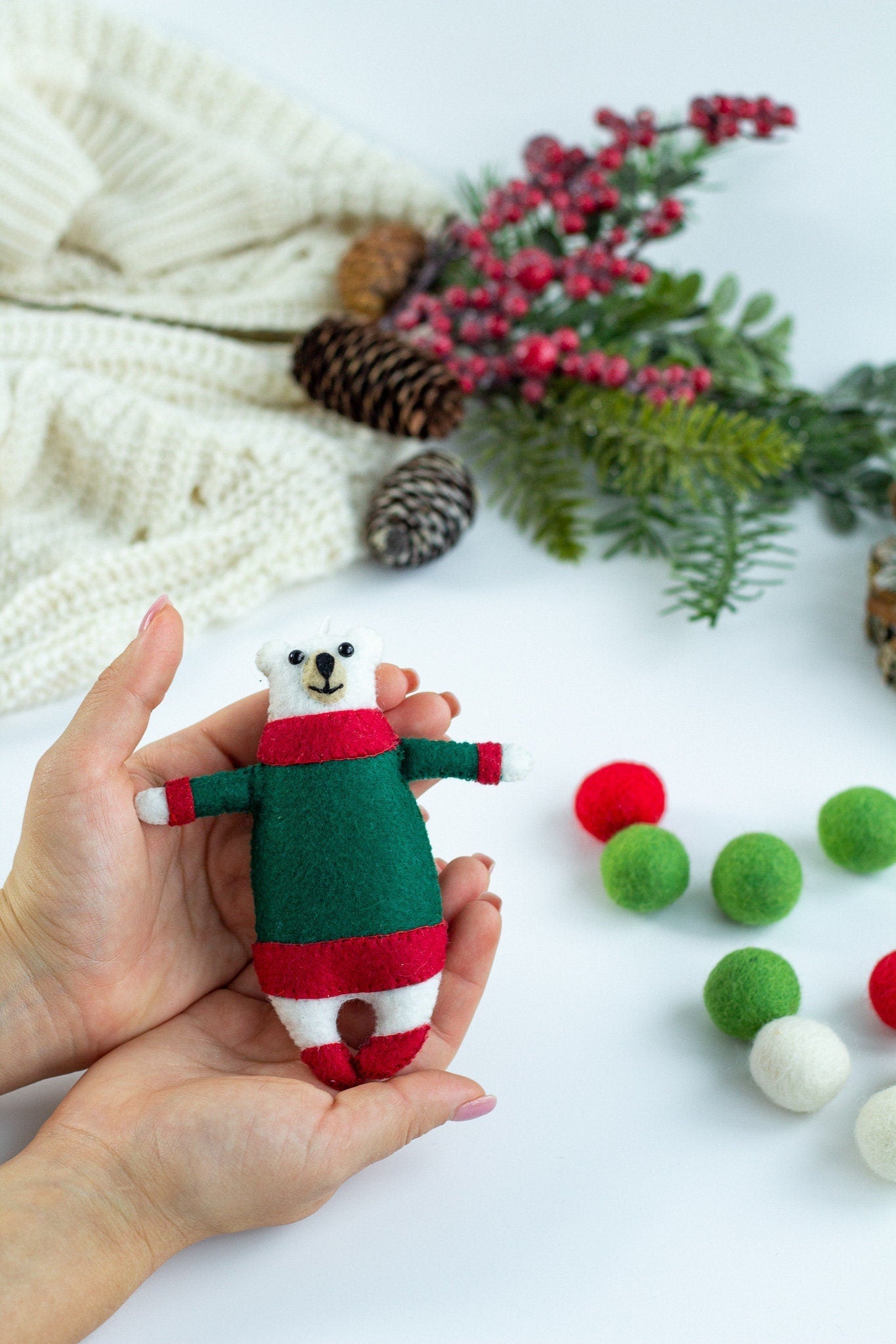 Winter Polar Bear Ornament - WoollyFox